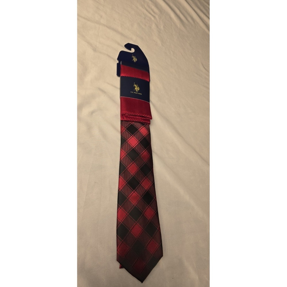 U.S. Polo Assn. red and black plaid necktie